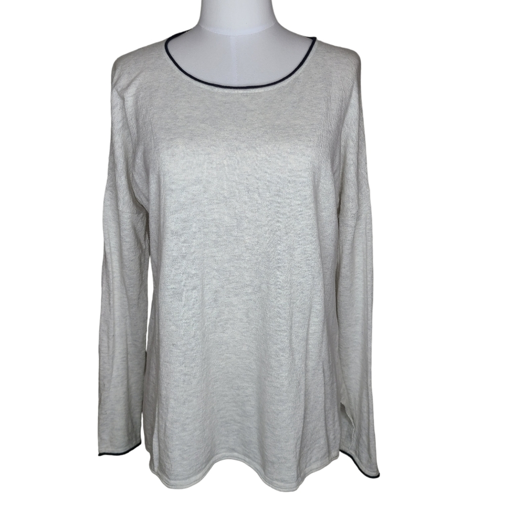 Vince Roll Edge Lightweight Summer Sweater Heather Gray Navy S